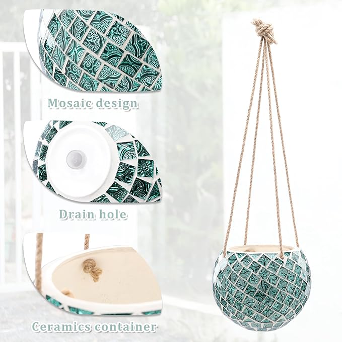 Ceramic Hanging Planter Mosaic Hanging Flower Pot Small Plant Pot - Image 3