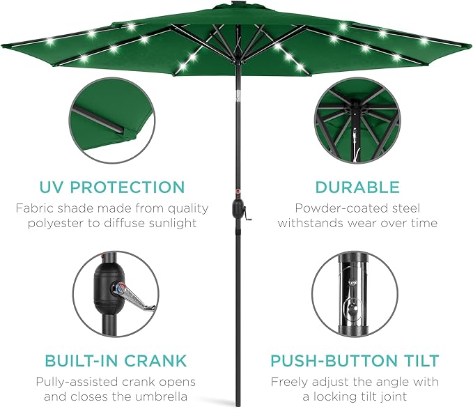 Best Choice Products 10ft Solar Polyester LED Lighted Patio Umbrella w/Tilt - Image 5