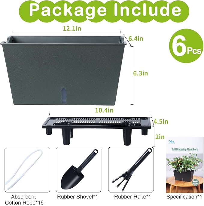 Window Box Planter 6 Pcs, 12.6 Inches Self Watering Rectangle Flower Plant Pots - Image 7