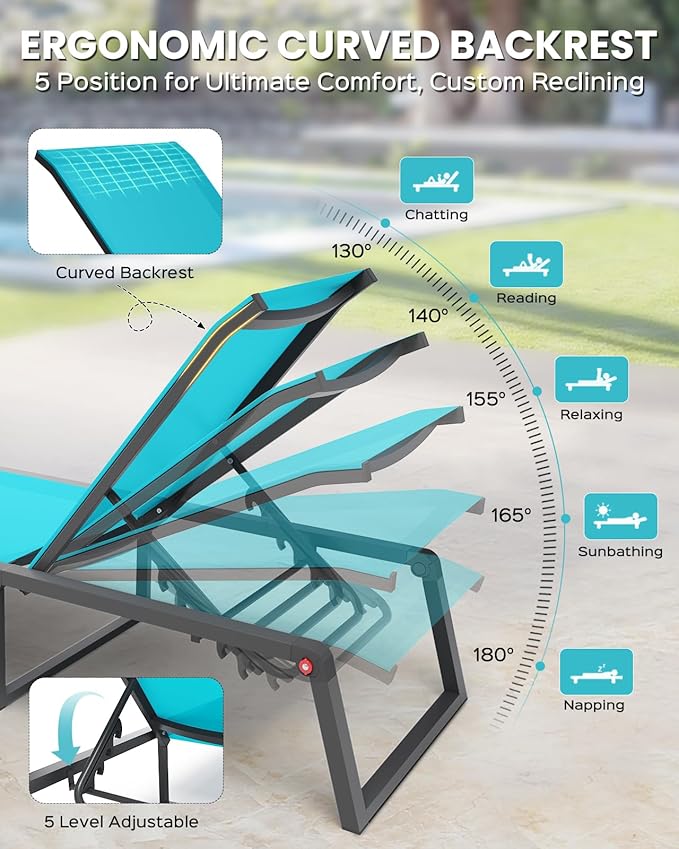 Aluminum Chaise Lounge Outdoor Set of 2, Foldable & Assembly Free Patio Pool - Image 4