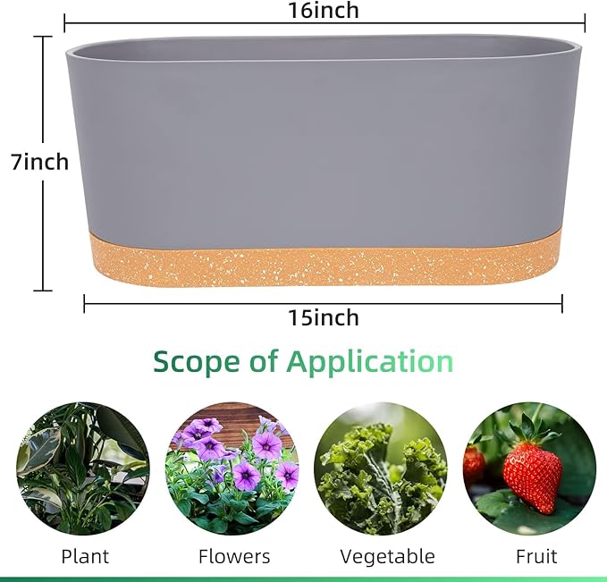 QCQHDU 16" L x 7.6" W x 7" H Window Planter Box, 2 Pack Self Watering Pots - Image 2