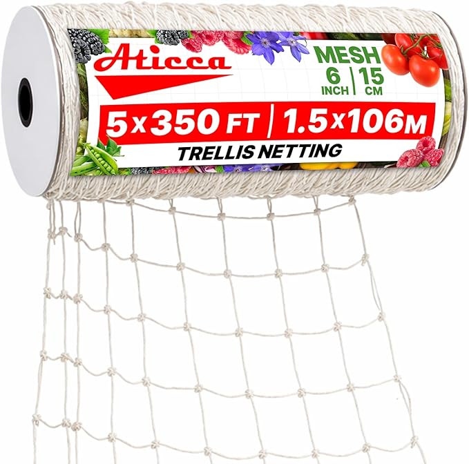 Trellis Netting 5 x 350 ft Heavy Duty Polyester Plant Support Netting White by Aticca