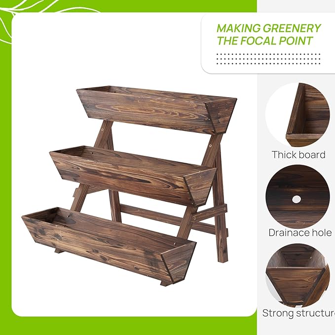 3-Tiers Wooden Raised Garden BedPlanter Box Gardening Outdoor Planter Box Patio - Image 5