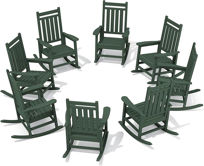 SERWALL HDPE Outdoor Rocking Chair Set of 8, Patio Rocking Chairs by SERWALL