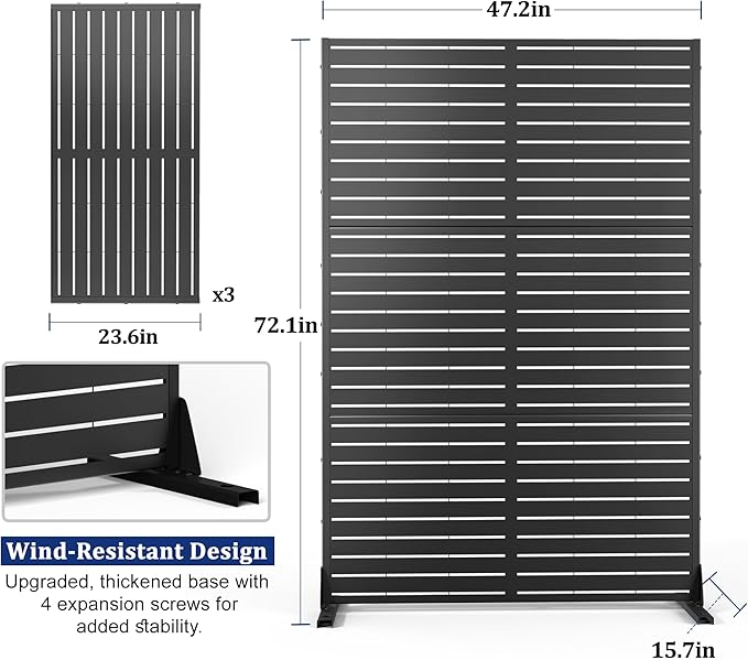 Metal Privacy Screen with Stand 72" H×47" W Outdoor Freestanding Privacy Screen - Image 2