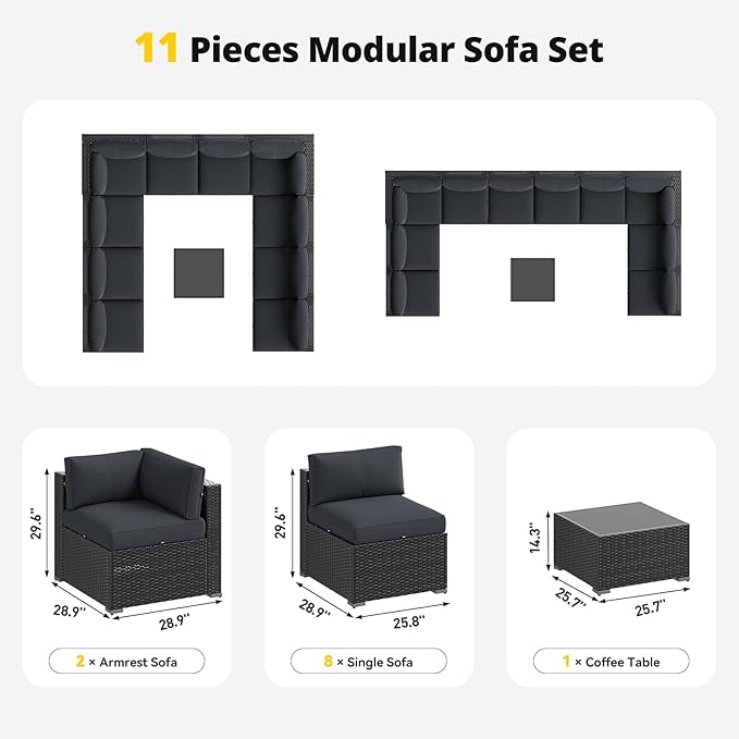 Aoxun Patio Furniture Set, 11 Piece Outdoor Sectional Sofas - Image 7