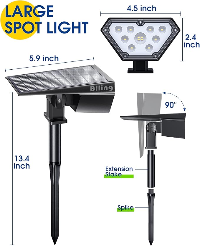 Biling Solar Spot Lights Outdoor, Bright 700 Lumen Solar Outdoor Lights IP67 - Image 5