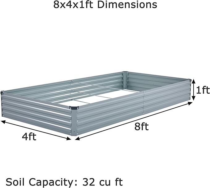 8x4x1ft Galvanized Raised Garden Bed, Outdoor Planter Box Metal Patio Kit - Image 2