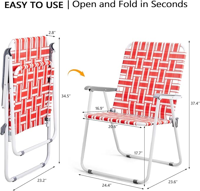 VINGLI Patio Lawn Webbed Folding Chairs Outdoor Beach Portable Camping Chair - Image 3