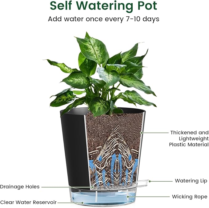 4 inch Self Watering Pots for Indoor Plants, 5 Pack Small Flower Plant Pots - Image 4