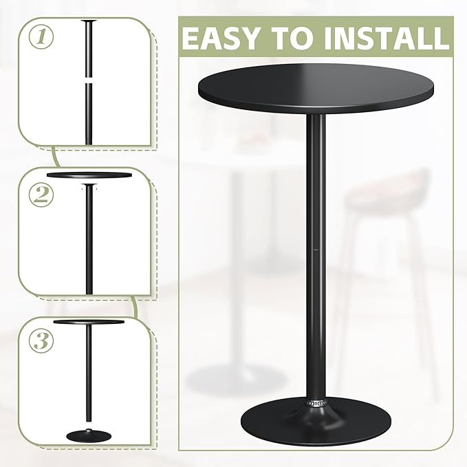 Flamaker Round Bistro Pub Table Modern Style Metal Base MDF Top Cocktail Bar - Image 6