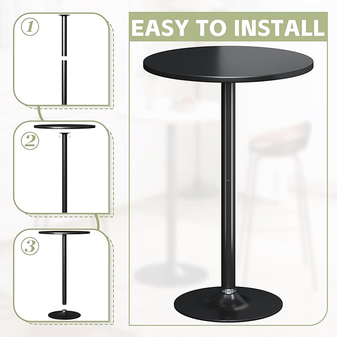 Flamaker Round Bistro Pub Table Modern Style Metal Base MDF Top Cocktail Bar - Image 6