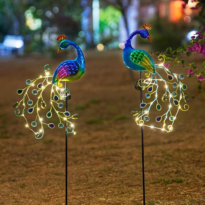 DREAMSOUL 2 Pack Peacock Solar Lights Outdoor, Waterproof Metal Peacock Outdoor - Image 8