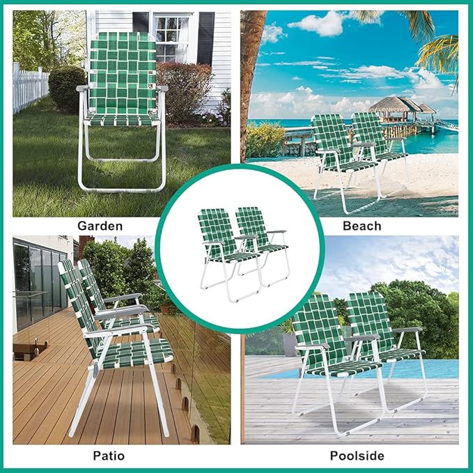 VINGLI Patio Lawn Webbed Folding Chairs Set of 4, Outdoor Beach Chair Portable - Image 7