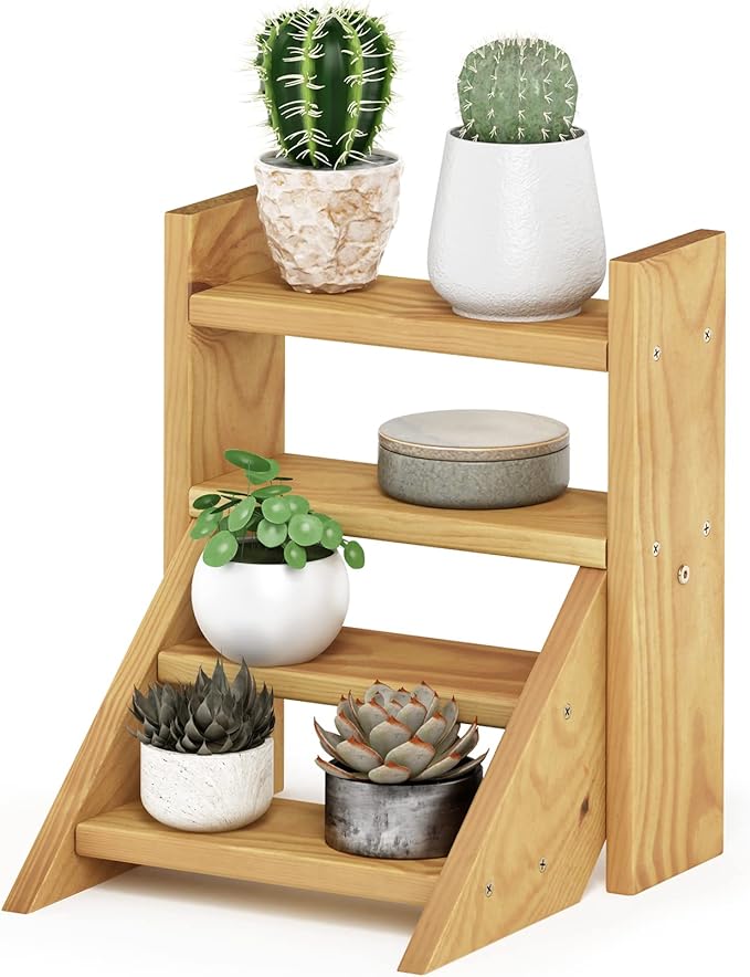 Furinno TIOMAN Plant Stand Indoor Outdoor, Tabletop Mini Ladder Planter Stand - Image 3