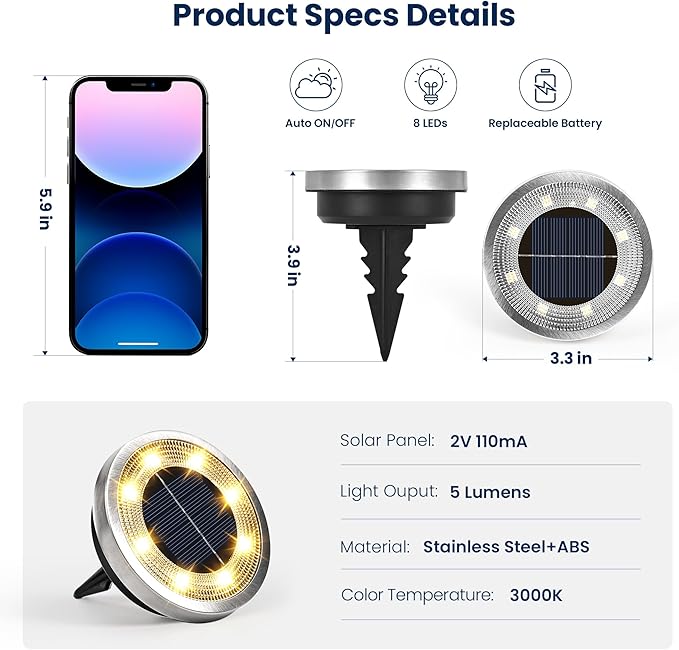 SOLPEX 16 Pack Solar Ground Lights Outdoor Waterproof, Solar Powered Pathway - Image 5