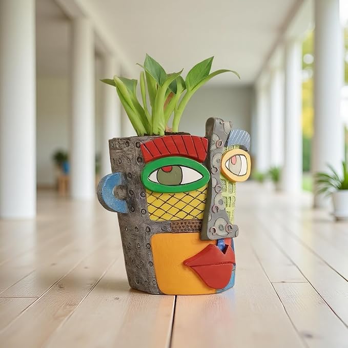 Picasso Abstract Face Flower Pot, Unique Resin Crafted Planter - Image 7