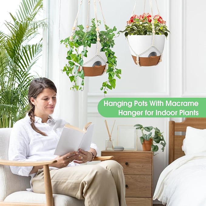 Hanging Planters for Indoor Outdoor Plants, 2 Pack Self Watering Hanging Pot - Image 6