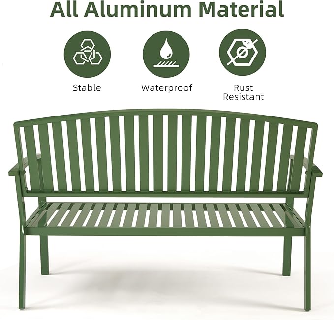 Outdoor Bench Weatherproof Aluminum Patio Garden Bench, Patio Loveseat - Image 3