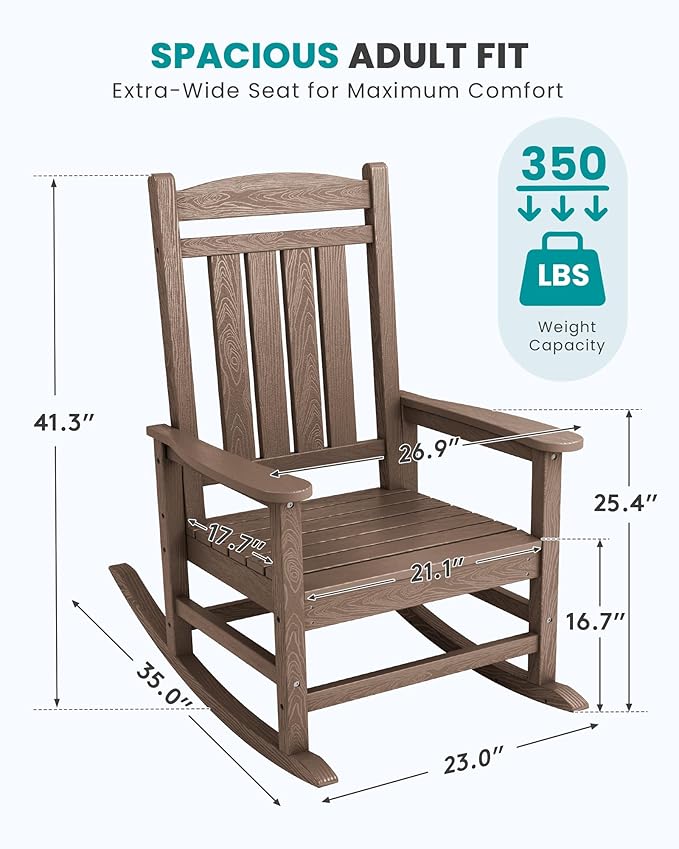 SERWALL HDPE Outdoor Rocking Chair Set of 4, Patio Rocking Chairs, All-Weather - Image 3