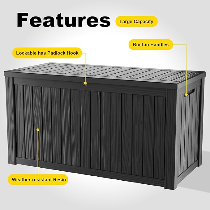 DRATO 180 Gallon Outdoor Storage Box, Large Waterproof Deck Box, Lockable Resin - Image 5
