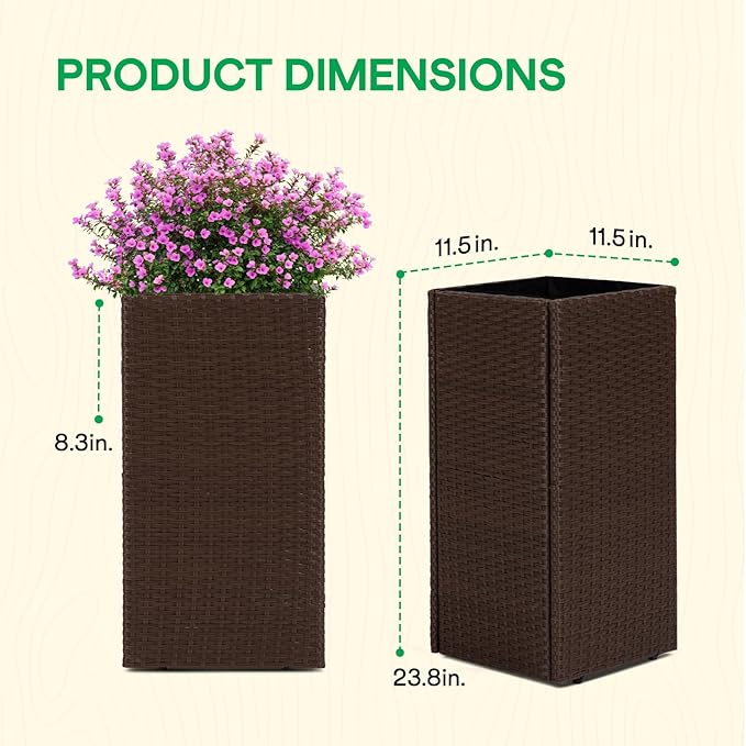 IDZO All-Weather Wicker Planters, 24 in Tall Wicker Planters, Self-Watering - Image 2