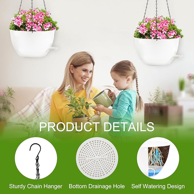 12 inch Hanging Planters for Indoor Plants, 2 Pack Self-Watering Hanging - Image 4