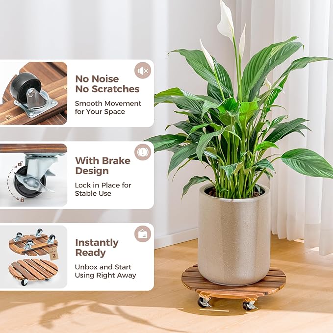 Bamworld Plant Stand with Wheels Plant Caddy Outdoor 4 Pack 12in Rolling - Image 5