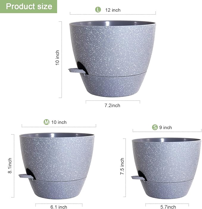 Big Self Watering Pots 12/10/9 inch, Plant Pots - Image 2