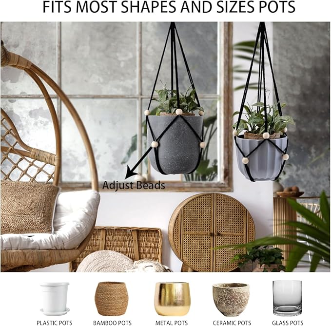 Artilady Black Hanging Planter for Indoor Plants Macrame Plant Hanger Large - Image 7