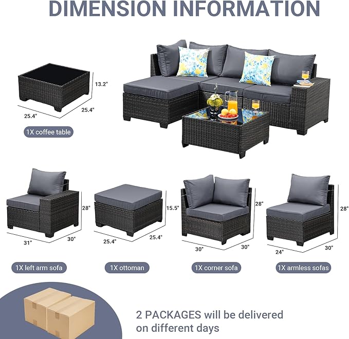 Jing's Villa 5-Piece Patio Furniture Set, All-Weather Outdoor Wicker Sectional - Image 2