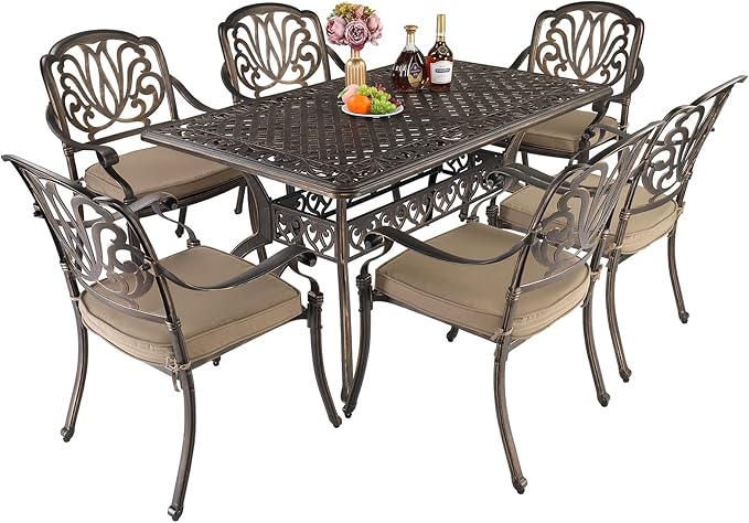 VINGLI 7 Pieces Outdoor Dining Set, Cast Aluminium All-Weather Patio Dining Set by VINGLI