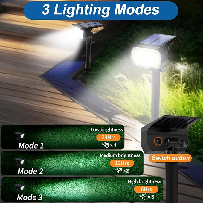 Solar Spot Lights Outdoor Waterproof IP65, 2 Pack Landscape Spotlights - Image 3