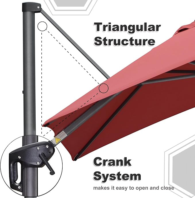 PURPLE LEAF 9' X 11.5' Patio Umbrella Outdoor Cantilever Rectangle Umbrella - Image 4