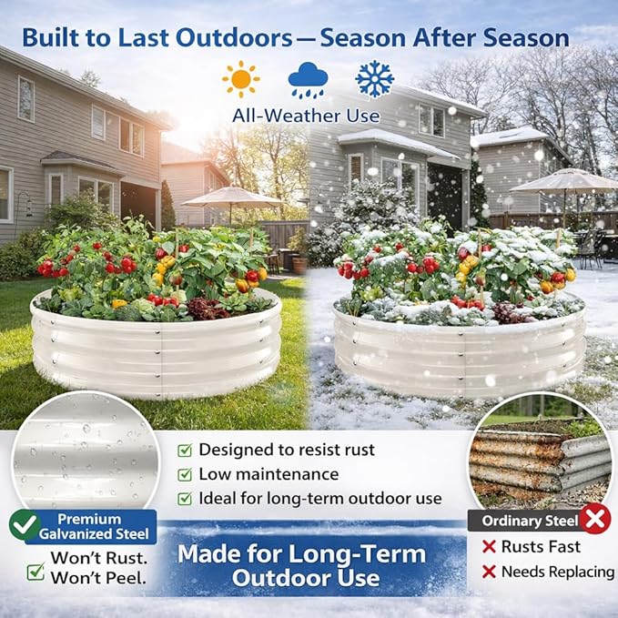 Round Galvanized Raised Garden Bed, Easy DIY Assembly, Above Ground Gardening - Image 3
