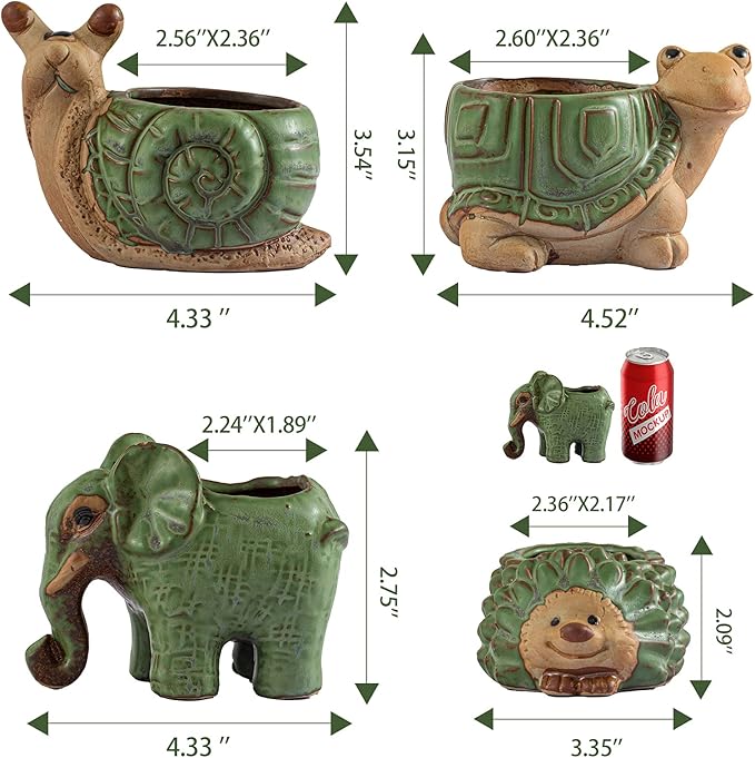 Small Succulent Pots with Drainage, Indoor/Outdoor Ceramic Animal Planter - Image 3
