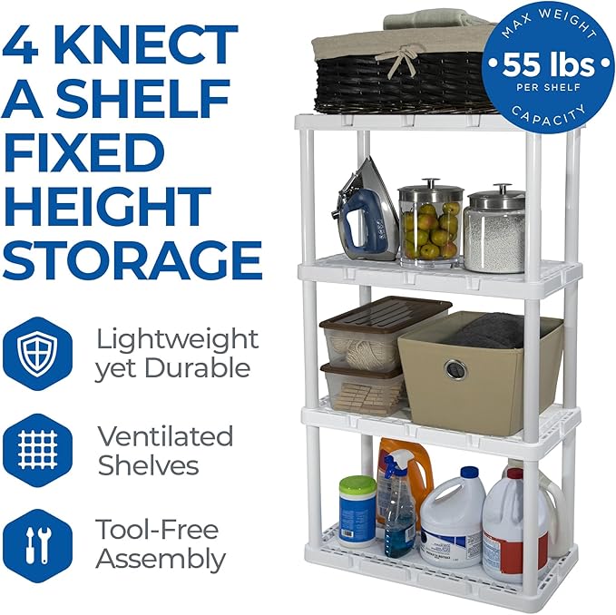 Gracious Living 3 Pack Light Duty Storage Shelves, Knect-A-Shelf 4-Shelf - Image 4
