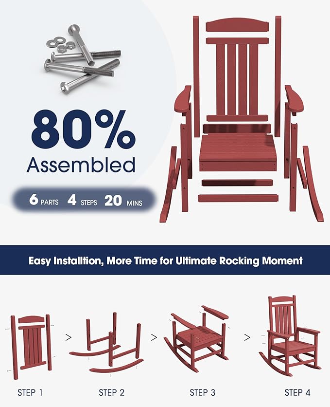 KINGYES Outdoor Rocking Chair, Weather Resistant Patio Rocking Chairs High Back - Image 6