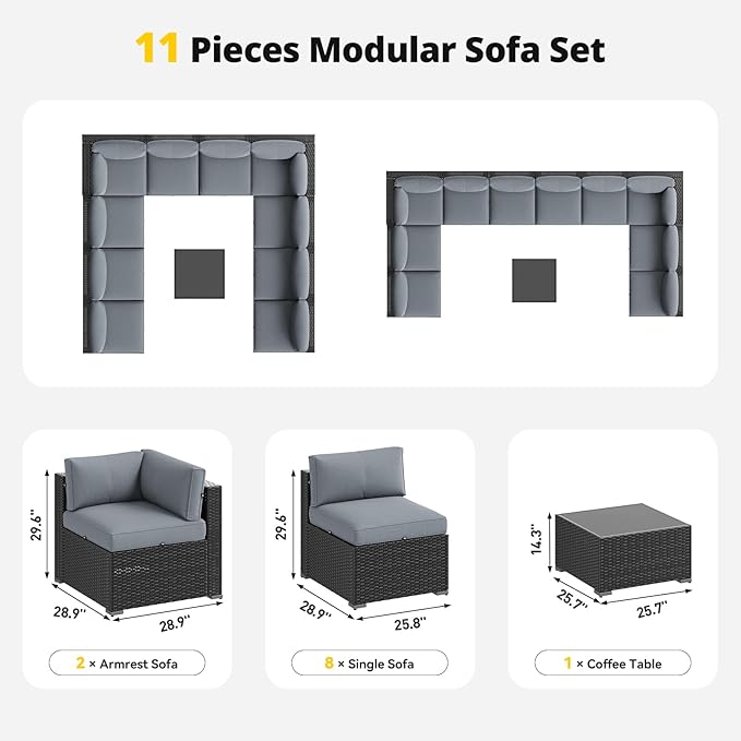 Aoxun Patio Furniture Set, 11 Piece Outdoor Sectional Sofas - Image 6