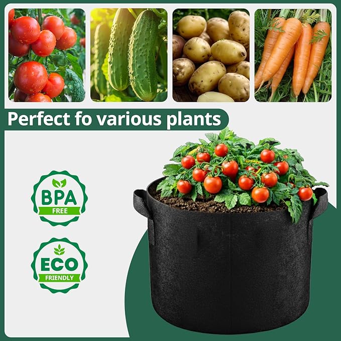 5 Pack 3 Gallon Fabric Grow Bags, Heavy Duty 300G Thickened Aeration Nonwoven - Image 7
