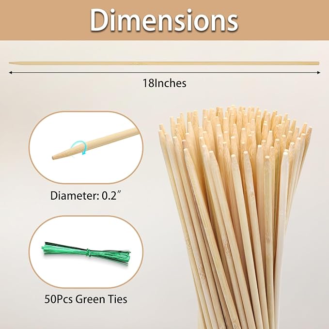 50PCS Bamboo Plant Stakes, 18Inch Natural Bamboo Sticks Garden Stake, - Image 2