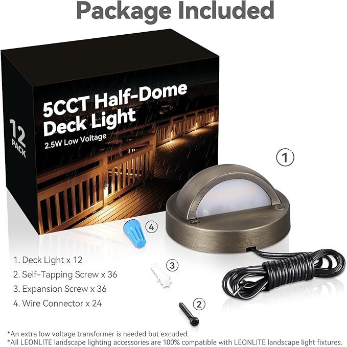 LEONLITE 12-Pack Update 5CCT LED Low Voltage Deck Lights, 180LM 3.74inch - Image 9