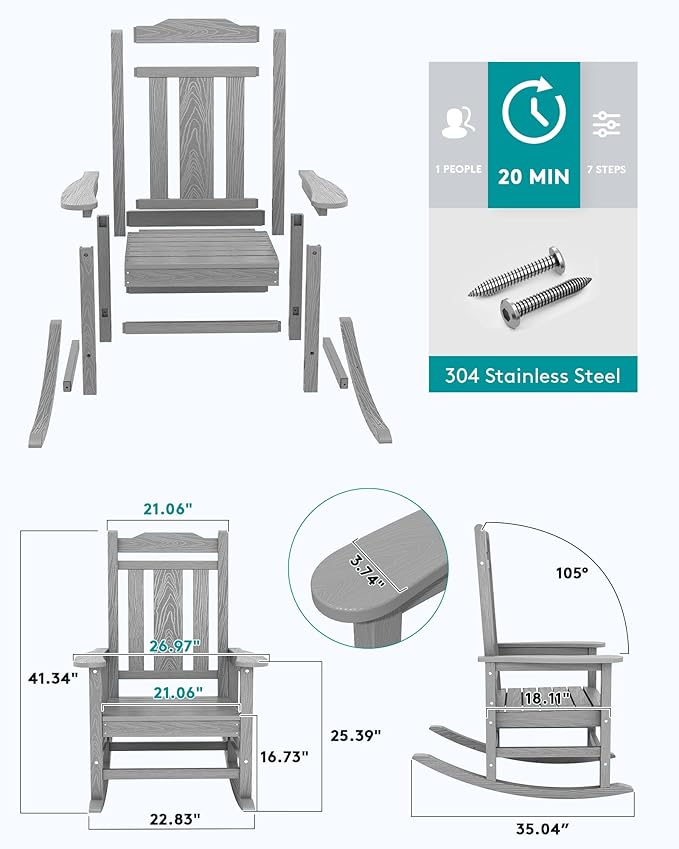 SERWALL Oversized Rocking Chair Set of 2 Outdoor, HDPE Outdoor Rocking Chair - Image 3