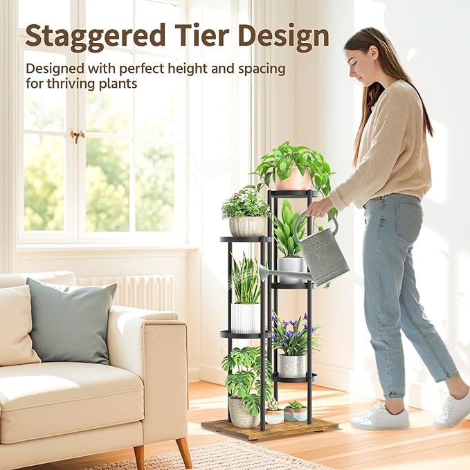 LASZOLA Black 5 Tier Plant Stand Indoor Heavy Duty Metal Planter Flower Holder - Image 2