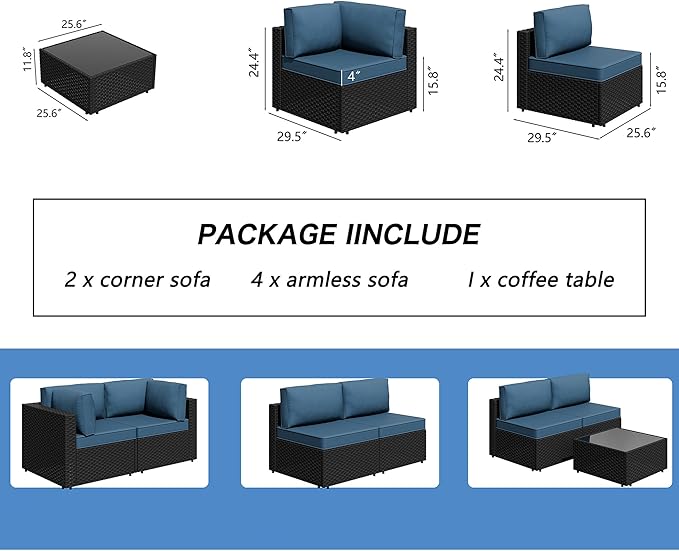 7 Pieces Outdoor Patio Sectional Sofa Couch, Wicker Furniture Patio - Image 3