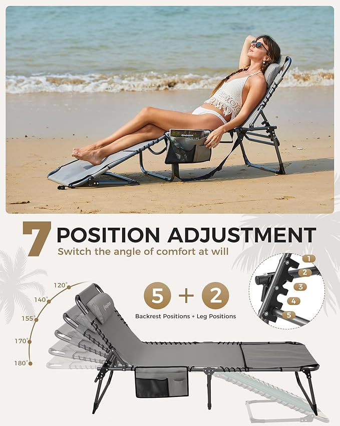 KingCamp Tanning Chair with Face Hole, Lounge Chairs Outdoor Folding Comfy - Image 4