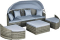 Outsunny 4-Piece Outdoor Rattan Furniture Set, Round Convertible Patio Daybed by Outsunny