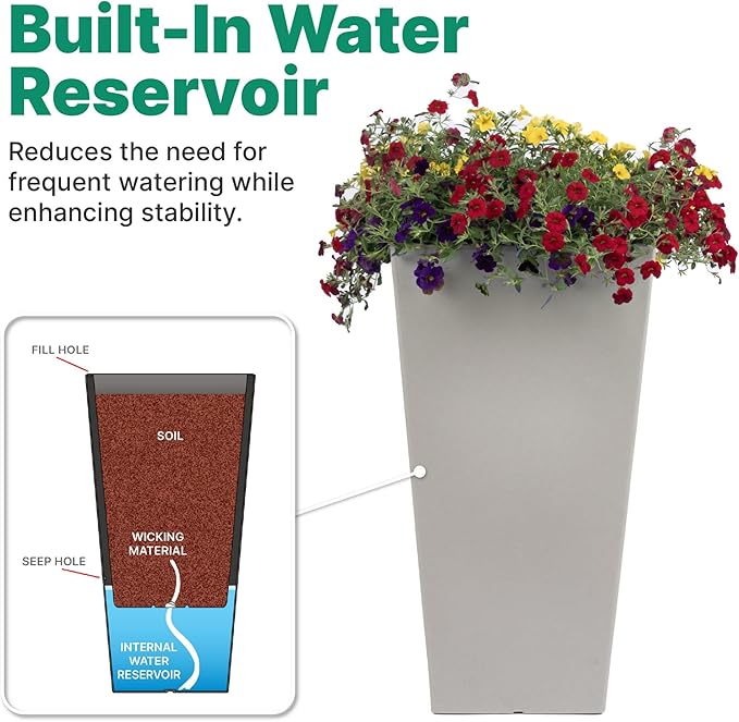 Step2 Tremont Tall Square Tapered Planter, Indoor/Outdoor Plants, Efficient - Image 5