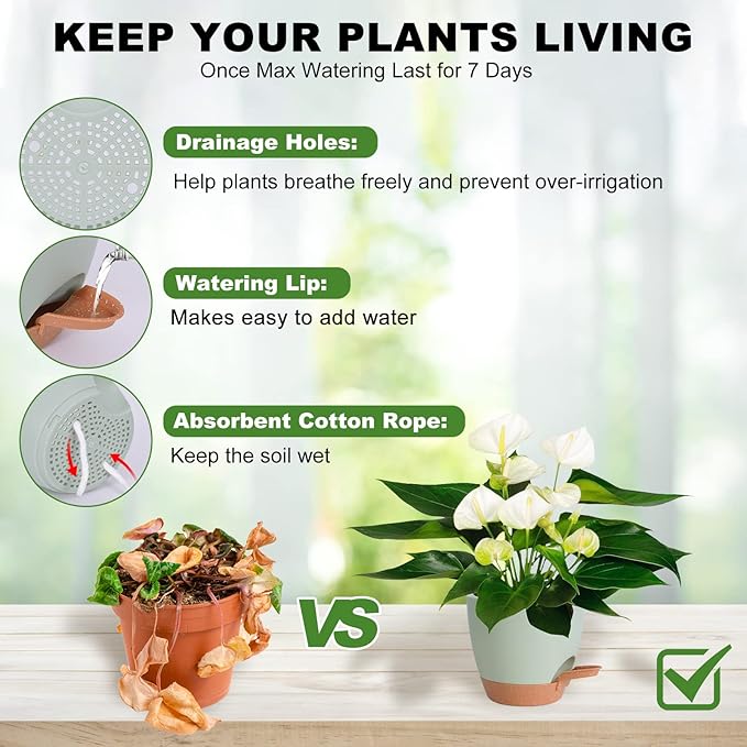 Plant Pots Indoor 7/6.5/6/5.5/5 Inch Self Watering Planters - Image 2