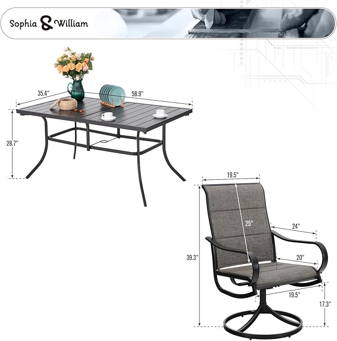 Sophia & William 7 Pieces Patio Dining Set Outdoor Metal Furniture Set - Image 7